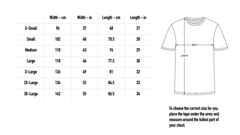 Size chart for LA Tee - Faded Black